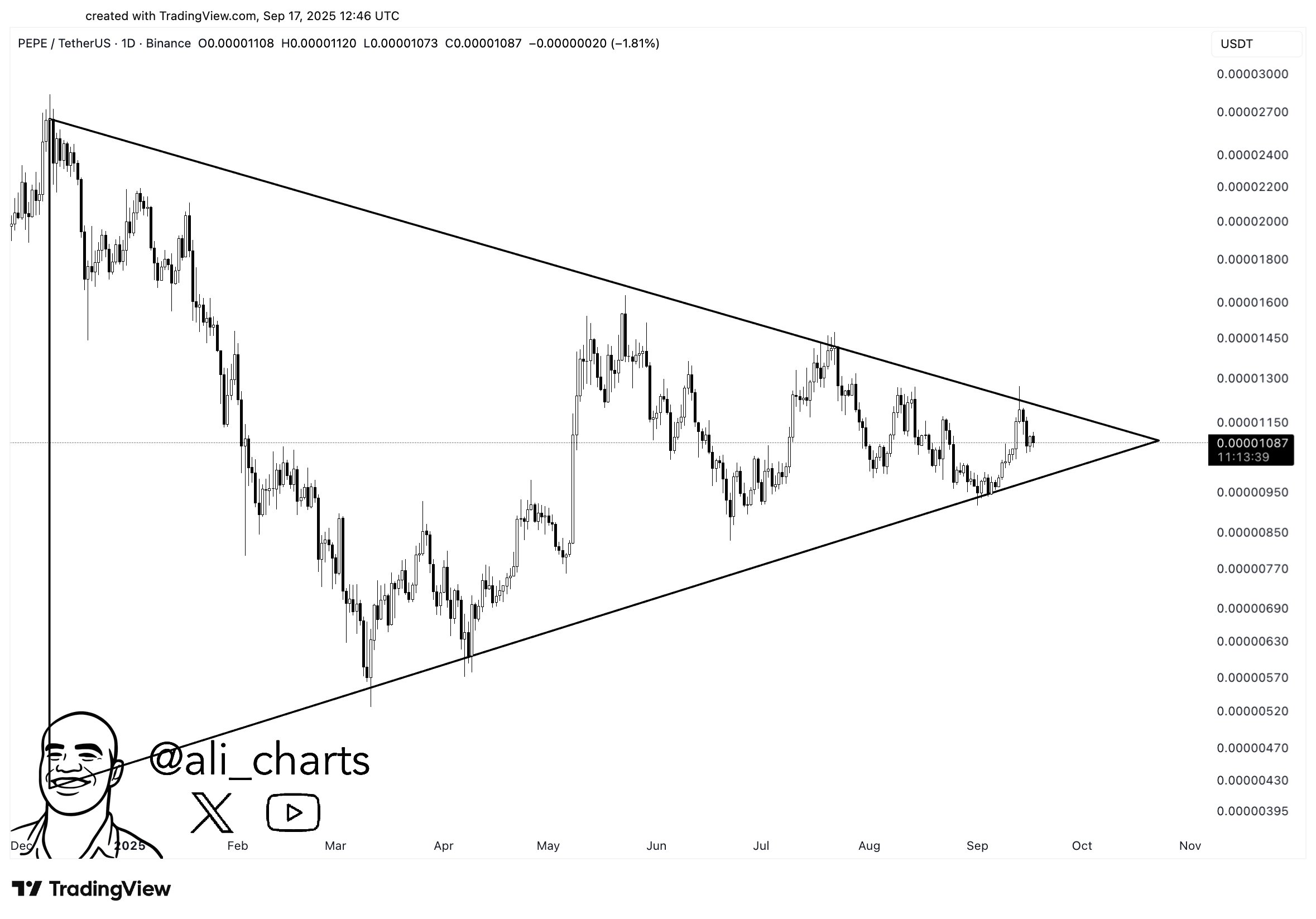 PEPE Gearing Up For Triangle Breakout: Is A 78% Move Coming?