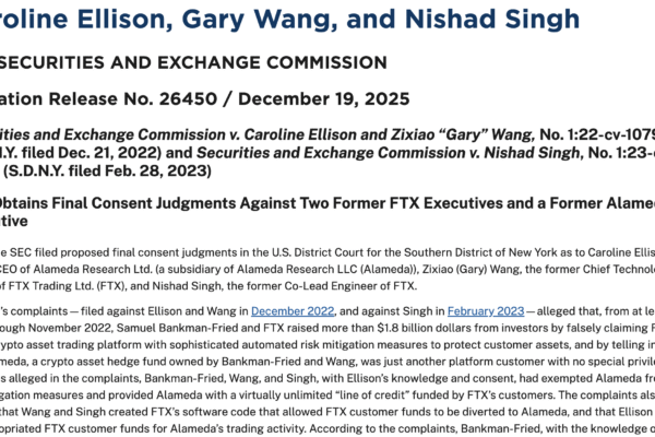 SEC Confirms Years-Long Director Bans for Former Alameda, FTX Execs