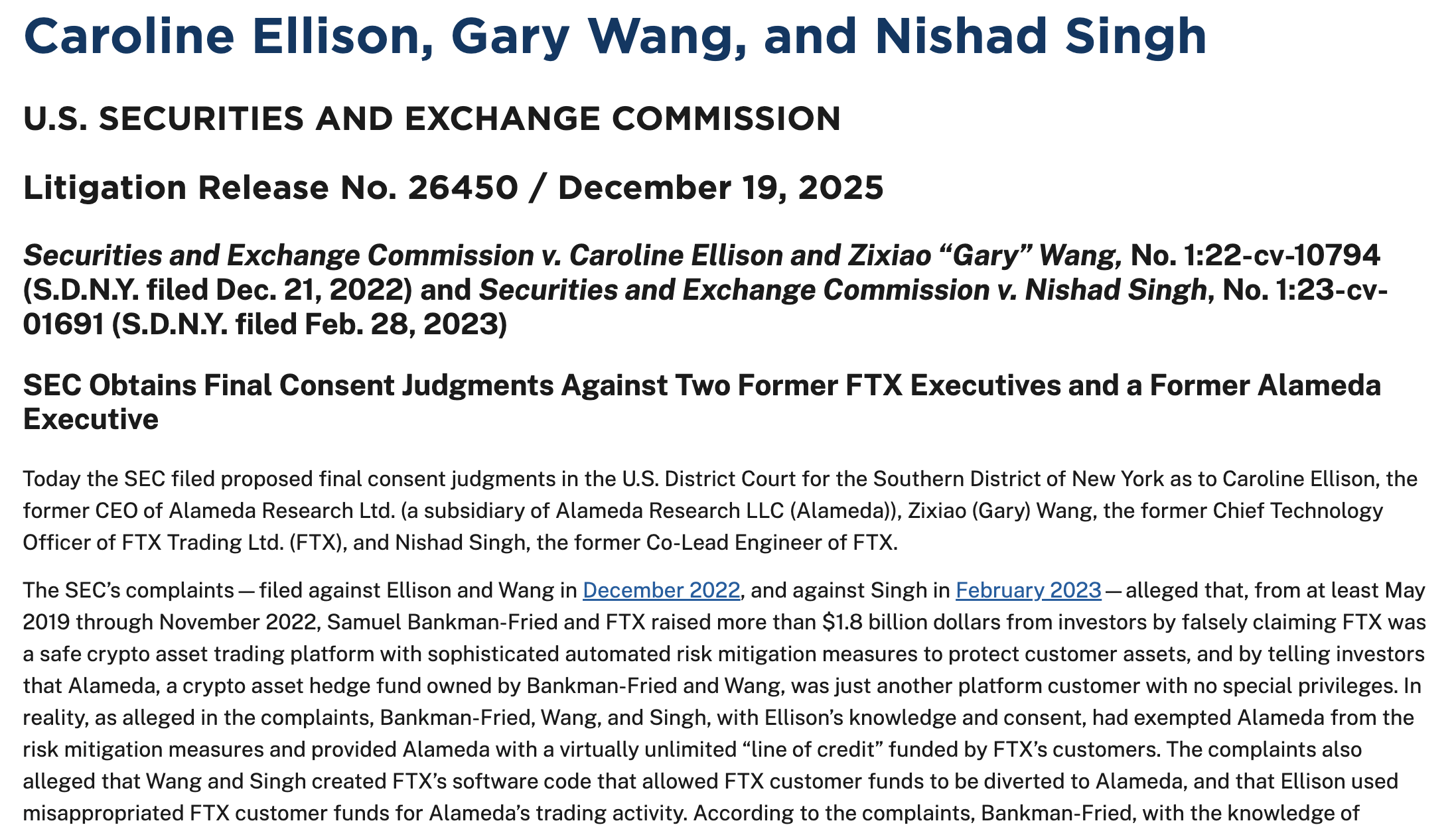 SEC Confirms Years-Long Director Bans for Former Alameda, FTX Execs