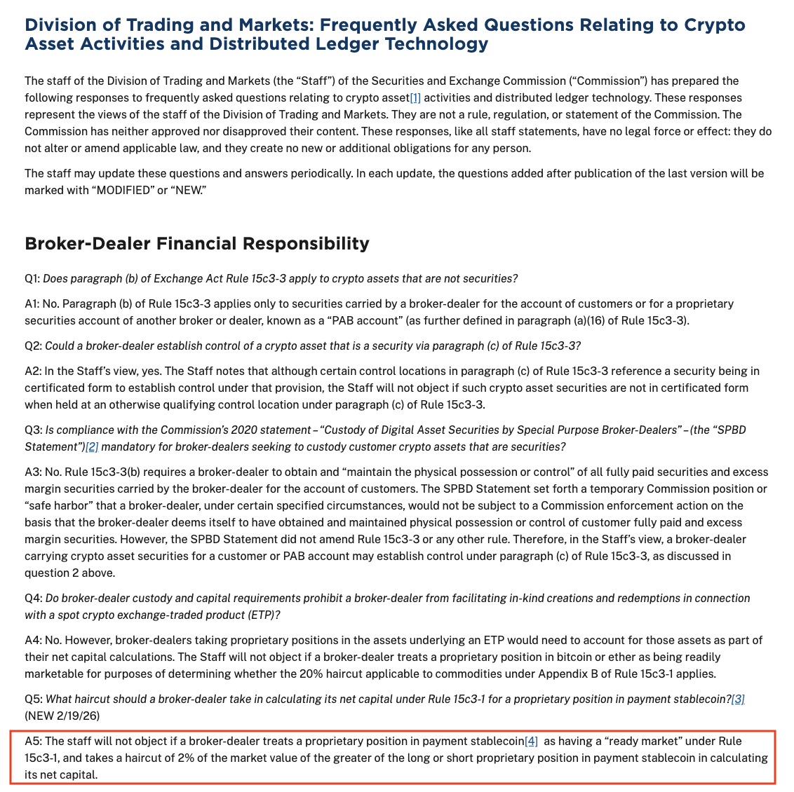 SEC Tells Broker-Dealers Stablecoins Can Count Toward Net Capital