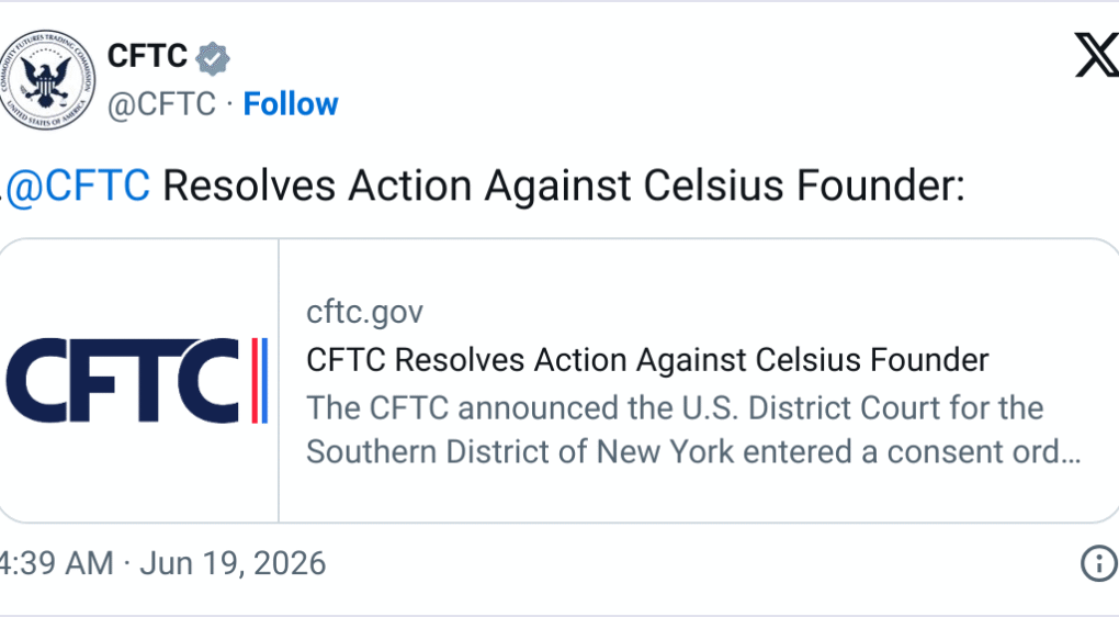 Mashinsky CFTC Ban, ETH Exits, BTC Treasury Funding Vote