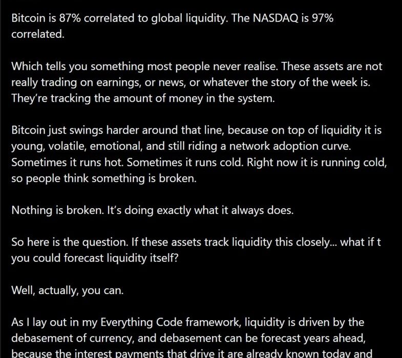 Bitcoin’s 87% Correlation to Global Liquidity Beats Earnings and Headlines