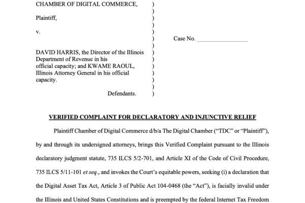 The Digital Chamber Sues the State of Illinois Over First-Ever 0.2% Crypto Tax