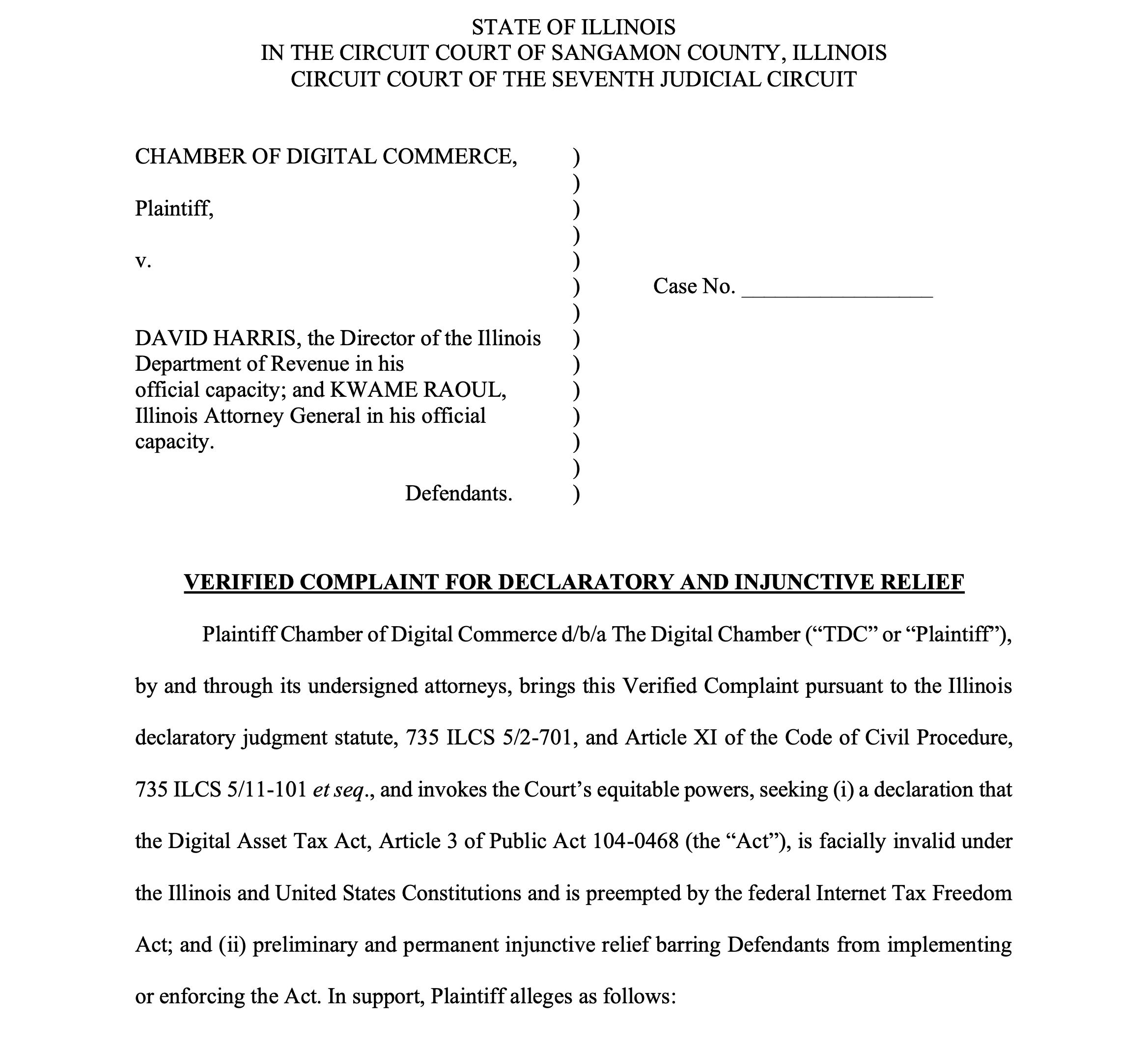 The Digital Chamber Sues the State of Illinois Over First-Ever 0.2% Crypto Tax